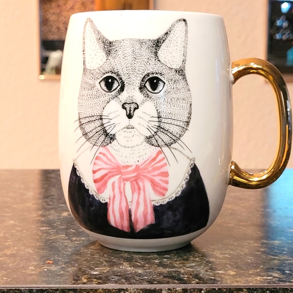 Pier 1 One Kitten Coffee Mug gold handle